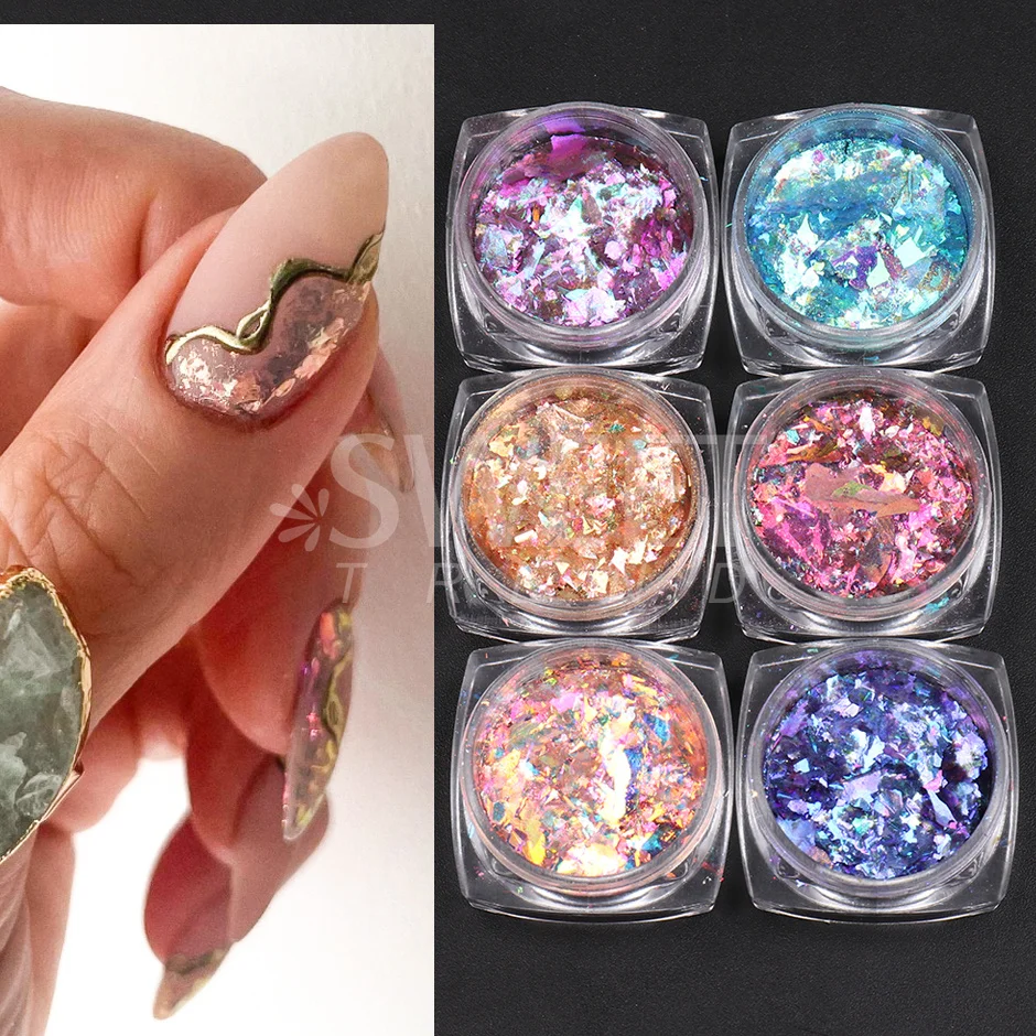 SAYHF-Paillettes irisées en nacre pour ongles, démontrent opale, coquille de cristal, tranche de paillettes, nail art, décoration d'hiver, fourniture de manucure