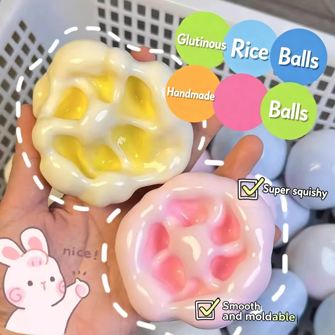 Smooth Glossy Mochi Squeeze Fidget Ball, Reusable Moldable Glutinous Rice Cake Squishy Toy for Office Daily Relax