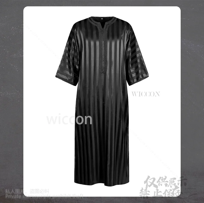 2025 Cartoon Cosplay Vintage Losse Moslim Gewaad Kostuum Mouw Mode Casual Gestreept Geborduurd Islamitische Man Aangepast