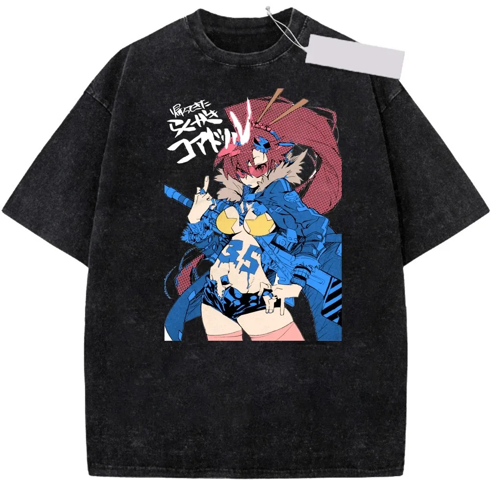 Camiseta gráfica japonesa de Anime Tengen Toppa Gurren Lagann Kamina Yoko Littner, moda Retro lavada para parejas Unisex de gran tamaño