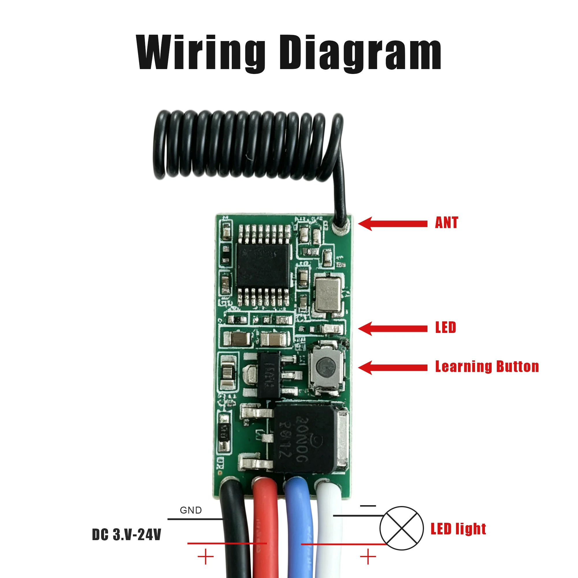DC 3,6V-24V 1-Kanal RF-Relaismodul-Kit 433,92MHz Drahtlose Fernbedienung Sender-Empfänger für LED-Licht Automobil-Motor DIY