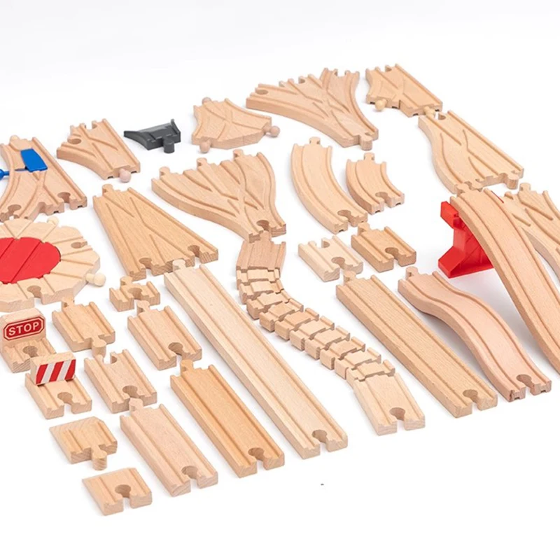 New Wooden Track Accessories Beech Wood Railway Train Track Connector Toys Fit Biro Thomas And Friend Wooden Tracks Lights Toy