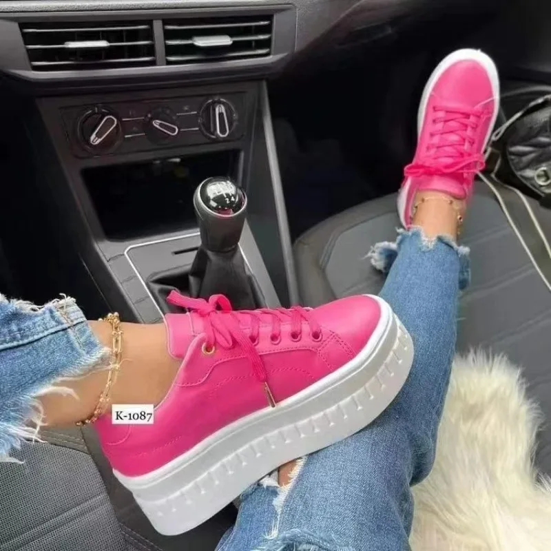 Shoes Casual Shoes for Women 2024New Platform Sneakers Solid Color Ladies Footwear Trend Lightweight PU Vulcanized Shoes