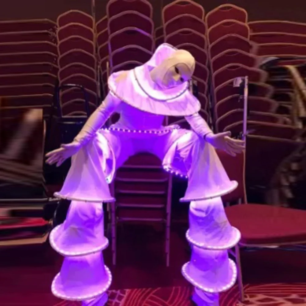

White Stilts Walker LED Robot Suits Adults Halloween Glowing Dress Costume Party Show Stage Performance