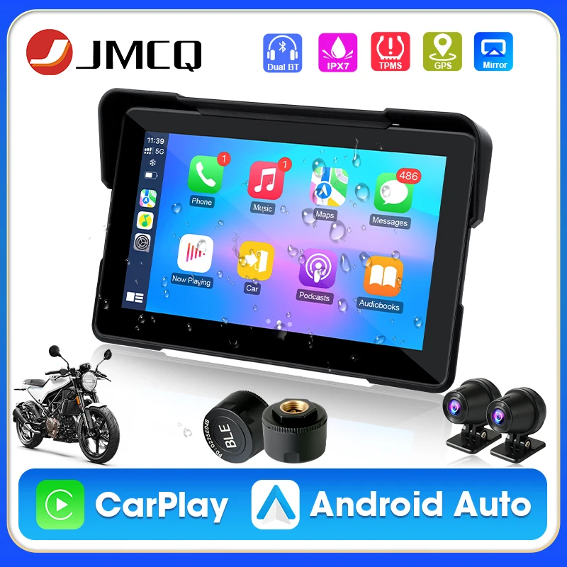 

Portable 7" Motorcycle GPS Navigation For Wireless CarPlay Android Auto IPX7 Waterproof LCD Display Dual BT Support DVR TPMS