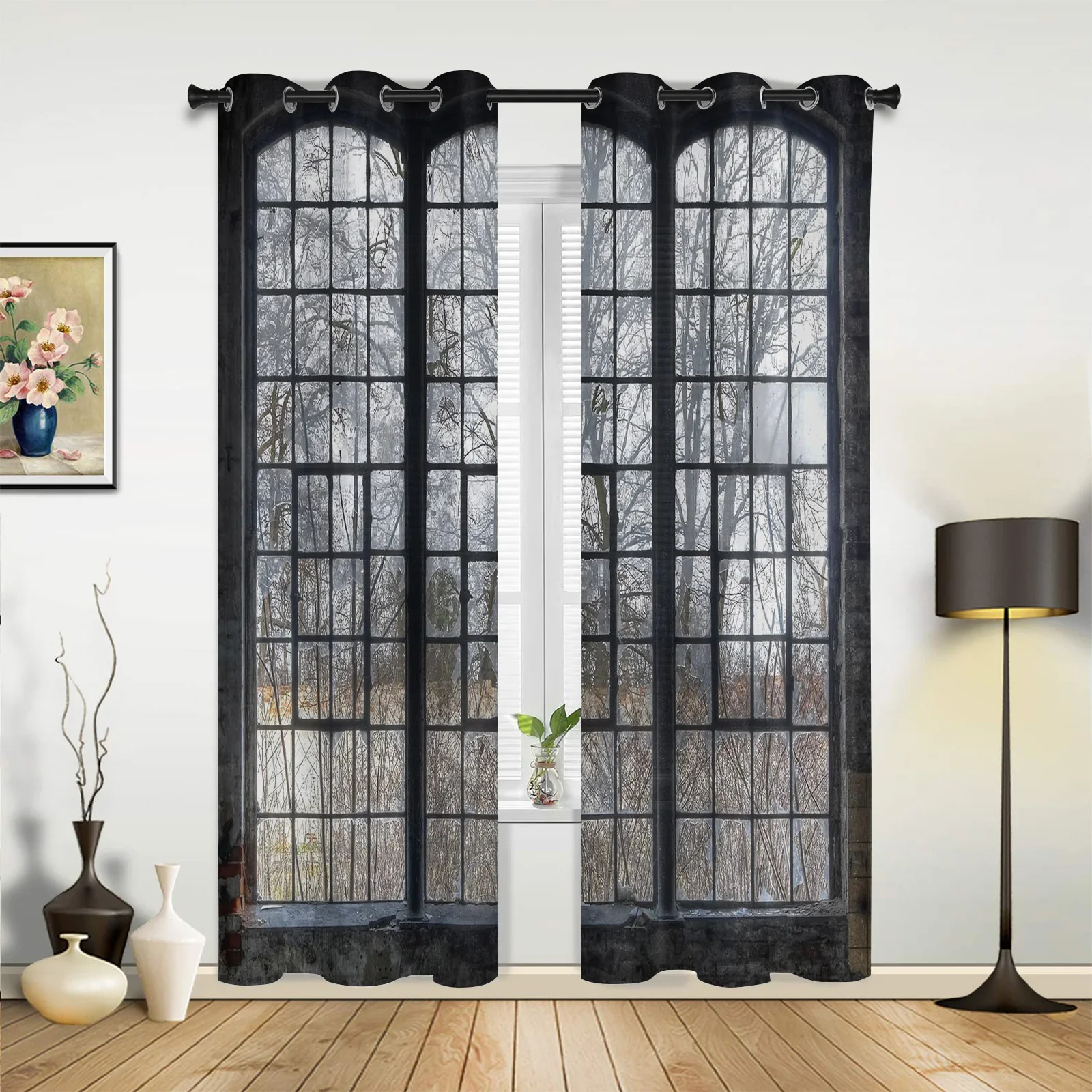 Translucent Curtains Windows Woods Retro Jet Black High Quality Valance Window Curtains Living Room Bedroom Curtains