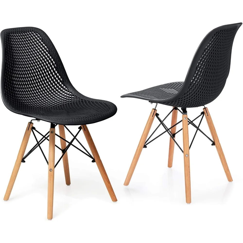 

Modern Dining Chairs, Shell PP Lounge Side Chairs with Mesh Design, Beech Wood Legs, Suitable for Kitchen, Dining Room