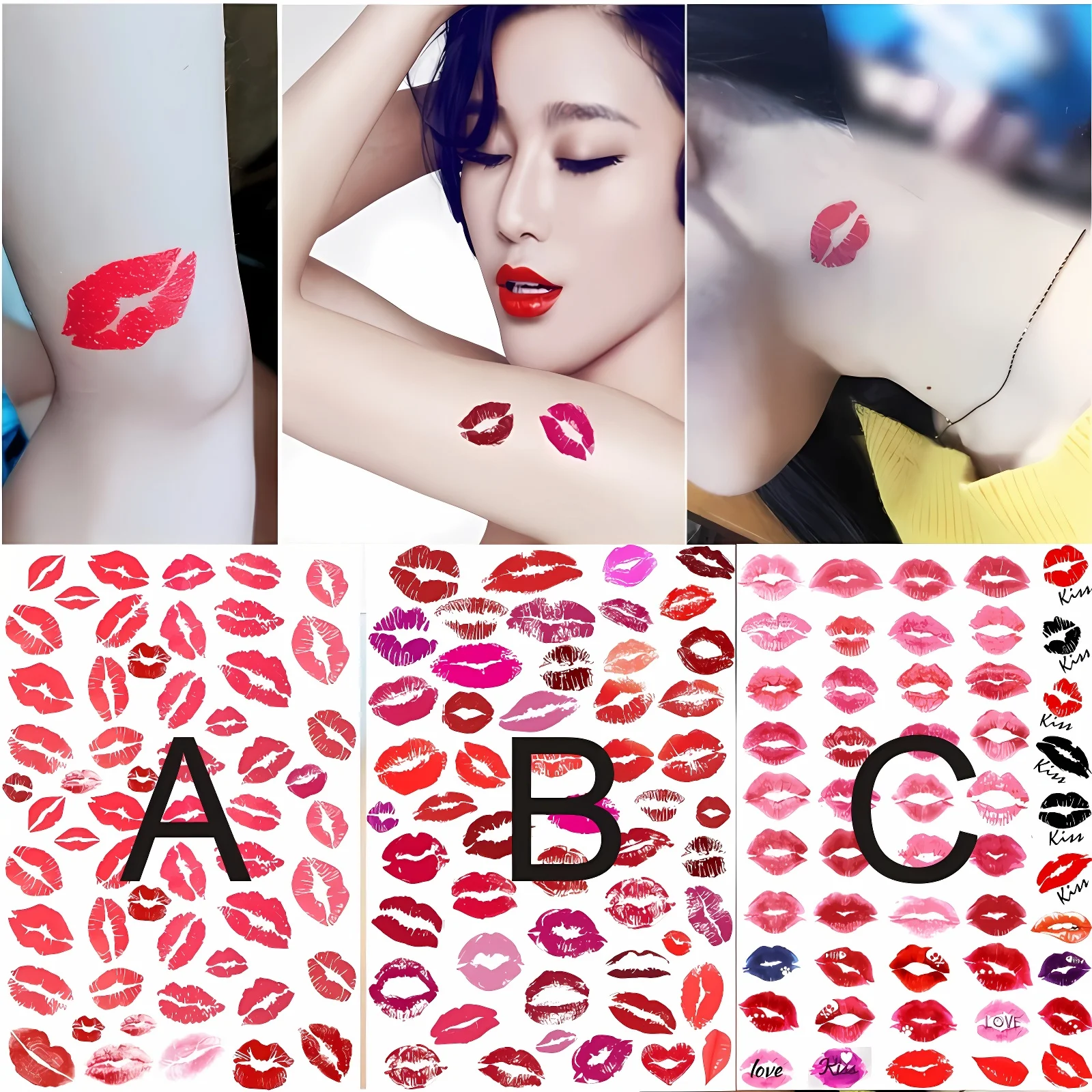 

Red Lip Temporary Tattoos Stickers for Women Girls Valentines Day Theme Kiss Waterproof Fake Tatoos Hand Wrist Party Accessories