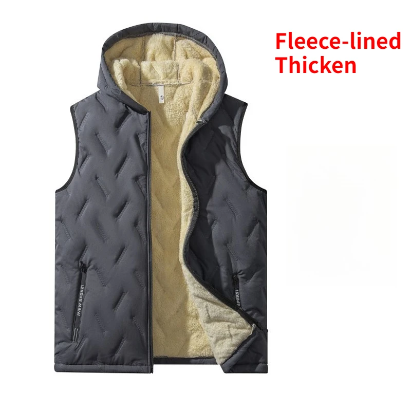 

﻿ Новый жилет с капюшоном и флисовой подкладкой, флисовый теплый пуховый хлопковый жилет, мужской осенне-зимний бархатный жилет из ягненка, пальто без рукавов