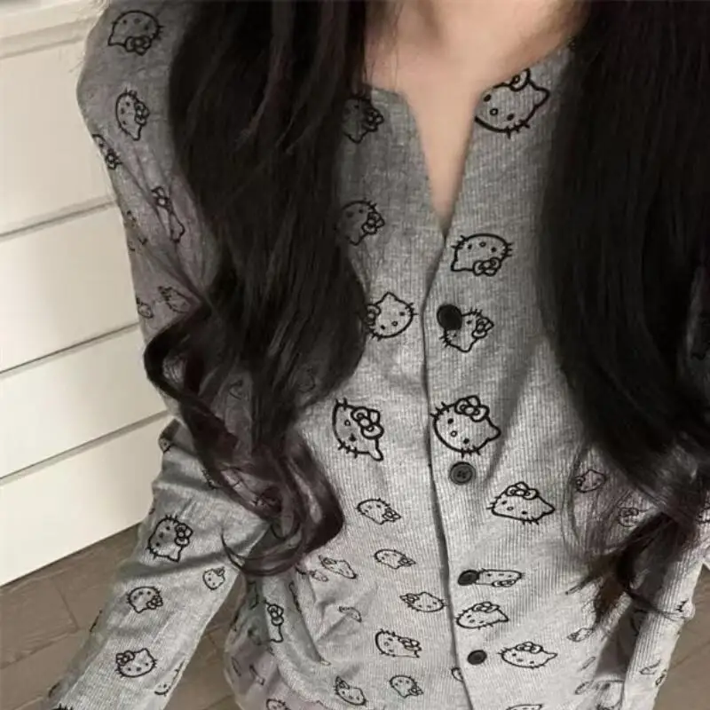 

Корейский стиль: Модный женский домашний комплект из двух предметов (пижама) с кардиганом и круглым вырезом для весны и осени, в стиле аниме, для студенток