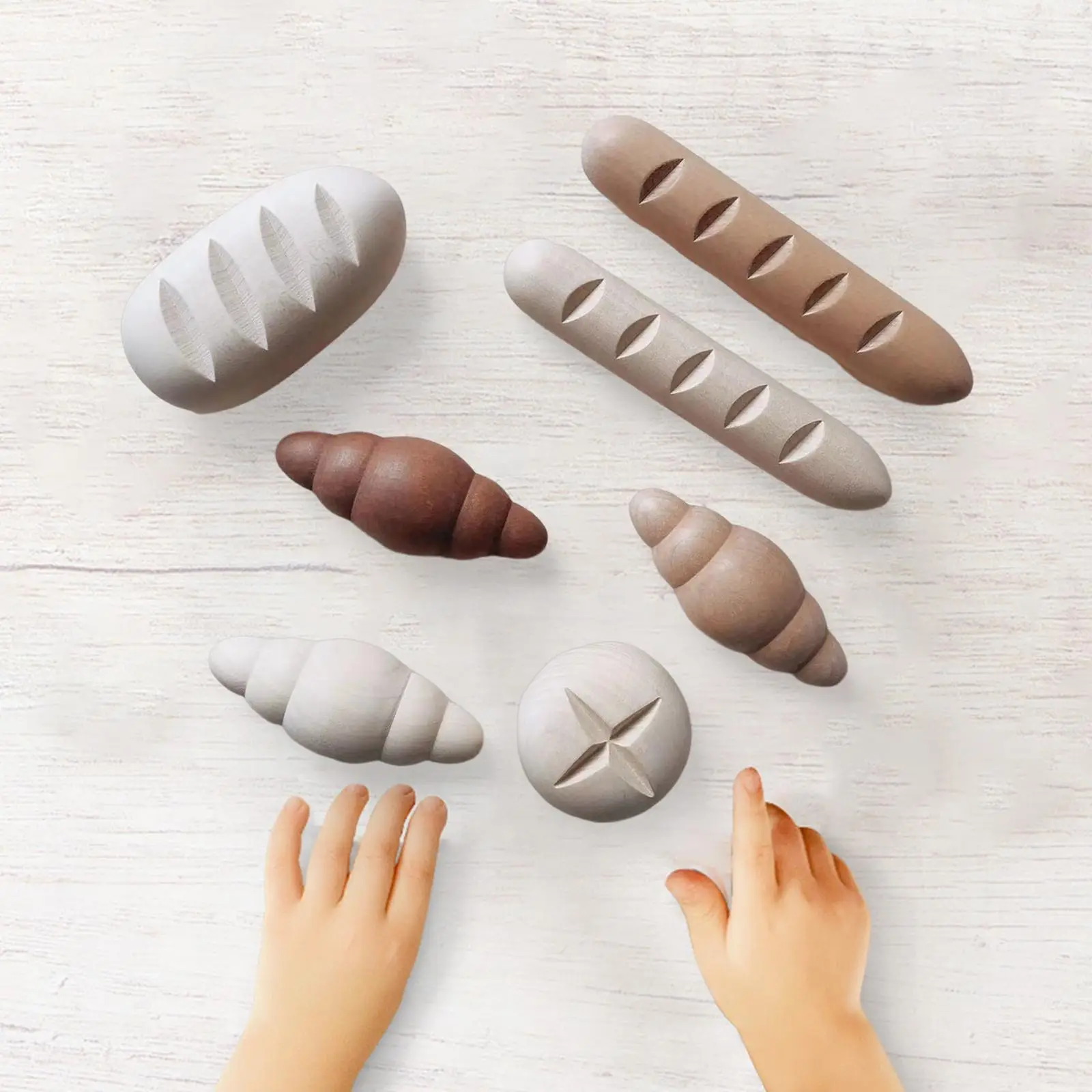 

Wooden Food Breakfast Model Montessori Toys Fake Bread for Child