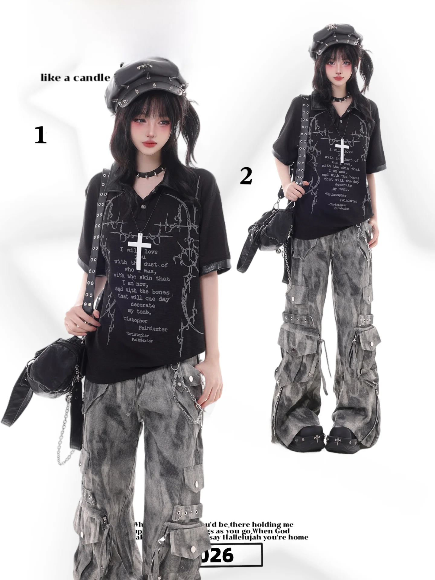 

Punk Style Short Sleeve T-Shirt Unisex Black Design Rock Neck Cotton Polyester Printed Lettering Loose Fit Summer Top