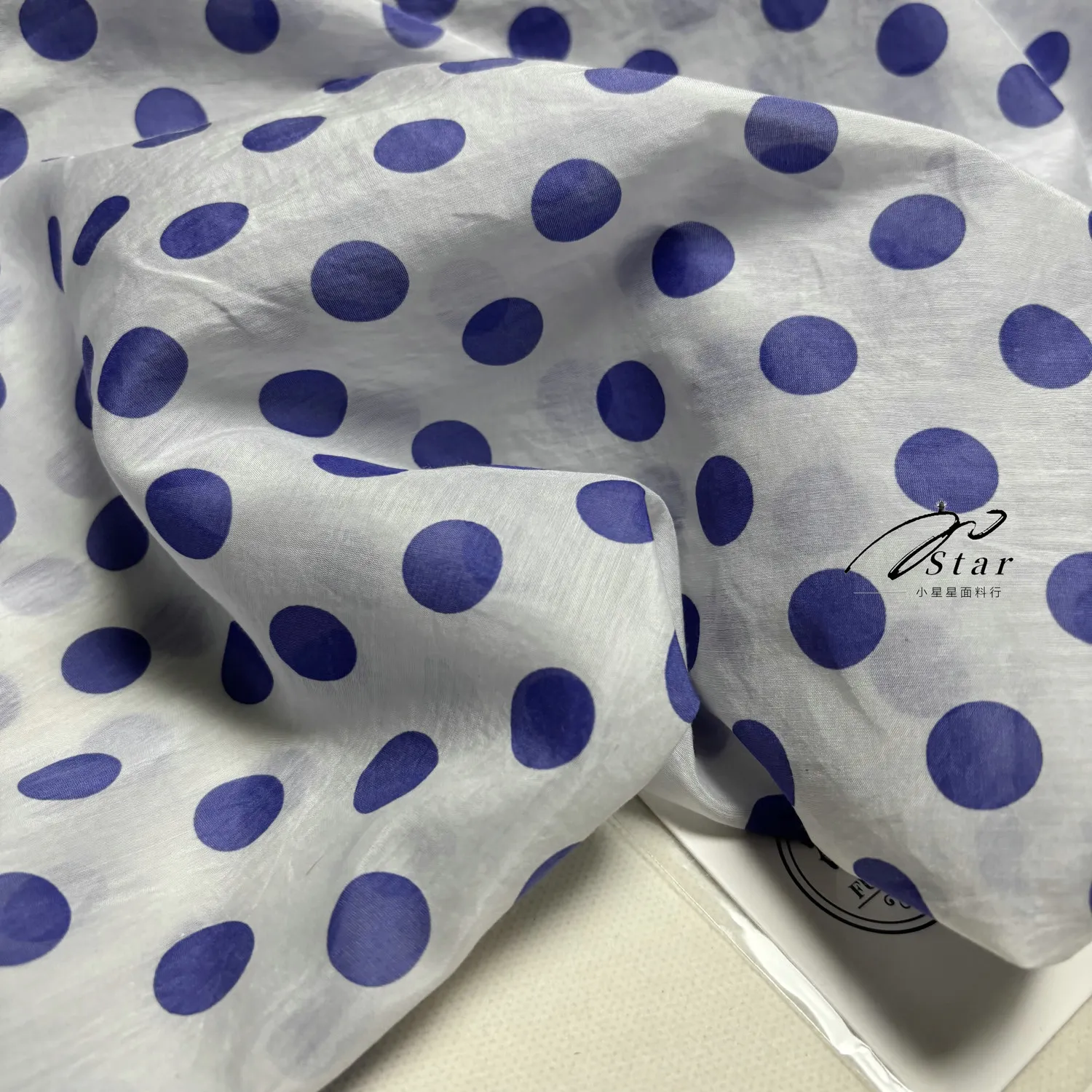 Light Blue Background Blue Purple Polka Dot Micro Transparent Silk Cotton Fabric Silkworm Silk Cotton Soft Shirt Dress Fabric