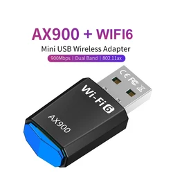 AX900 WiFi 6 USB Adapter 2.4G i 5GHz 900Mbps karta sieciowa bezprzewodowy klucz USB 5Dbi antena odbiornik kart dla wygranej 10/11 Laptop PC