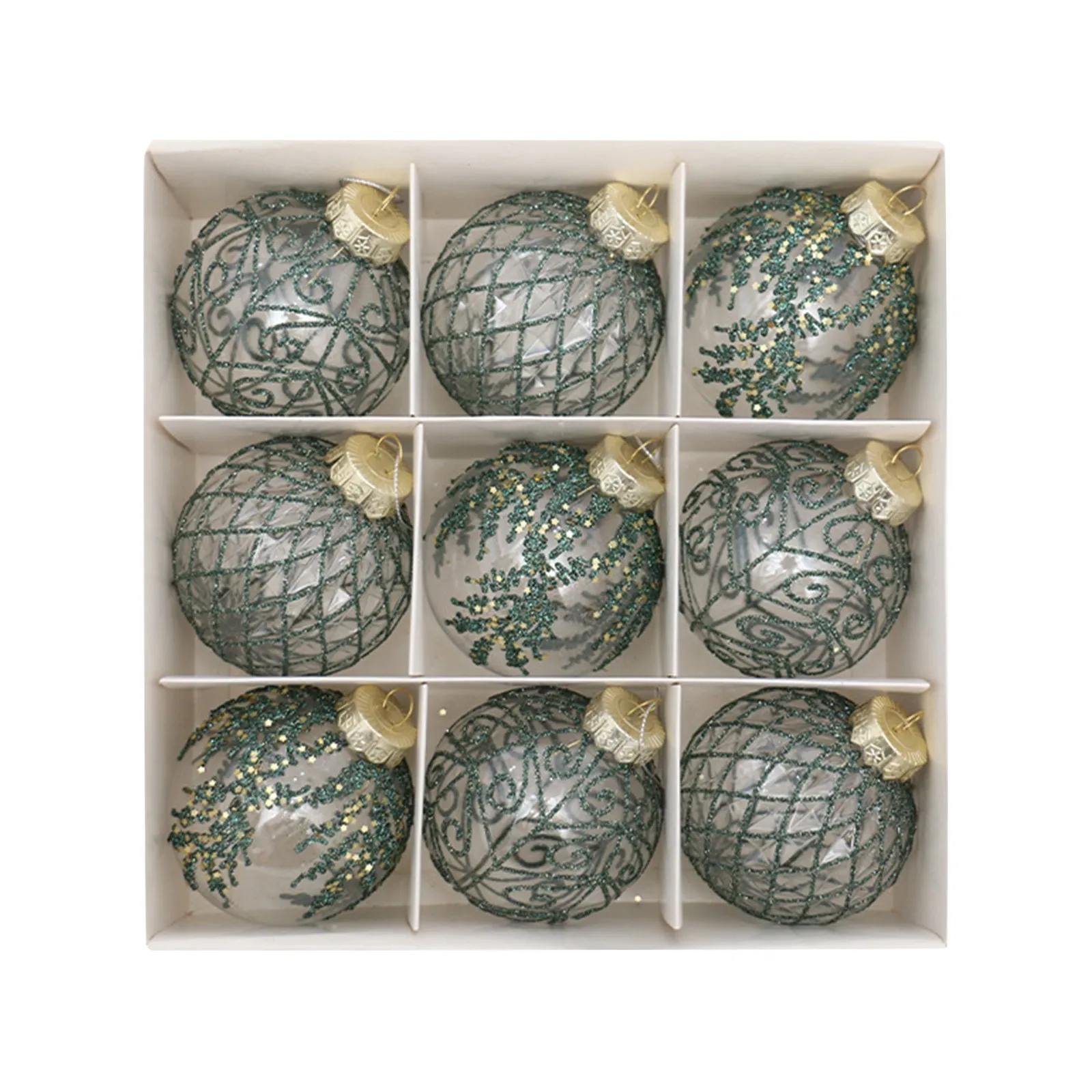 9 قطع من زينة عيد الميلاد الشفافة المطلية على شكل كرة عيد الميلاد، صندوق هدايا متعدد التصميم للعطلات الاحتفالية وتزيين شجرة عيد الميلاد