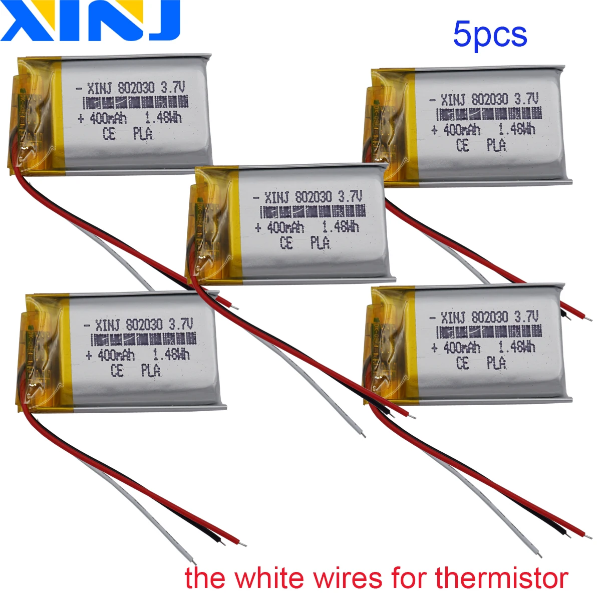 

5pcs 3.7V 400mAh 1.48Wh Li-Polymer Rechargeable Ions Lipo Lithium Battery 802030 Thermistor 3 Wires For GPS Car Camera DashCam