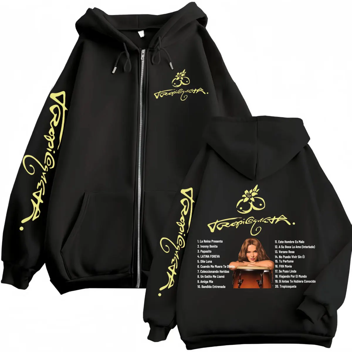 

Singer Karol G Tropicoqueta 2025 New Album Zipper Hoodies Fashion Hip Hop Zip Up Sweatshirts Men Women Casual Loose Pullovers