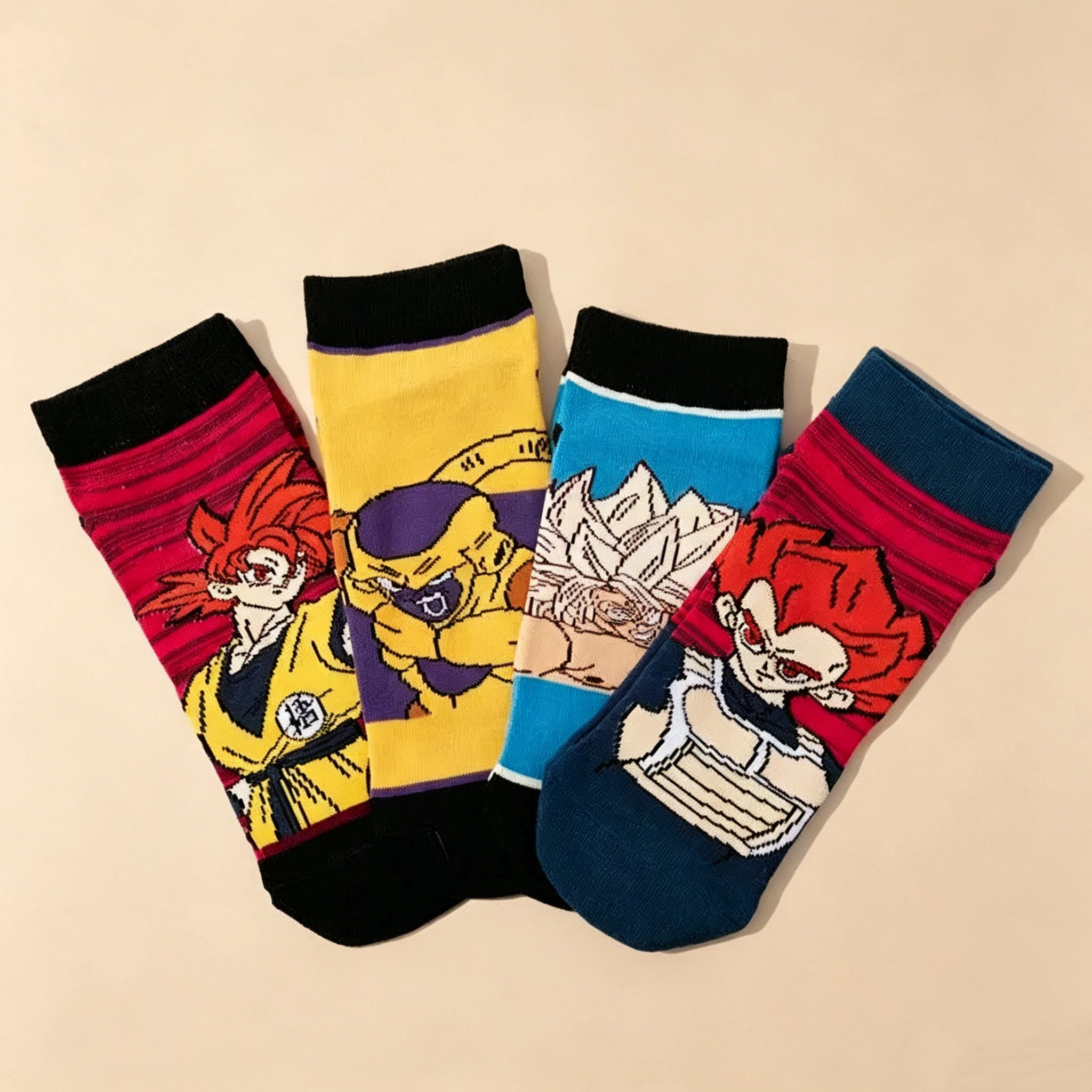 4Pairs of Fashionable New Dragon Ball Z Anime Women's Socks Japanese Cartoon Wukong Beijita Super Saiya Print Couple Ankle Socks image 3