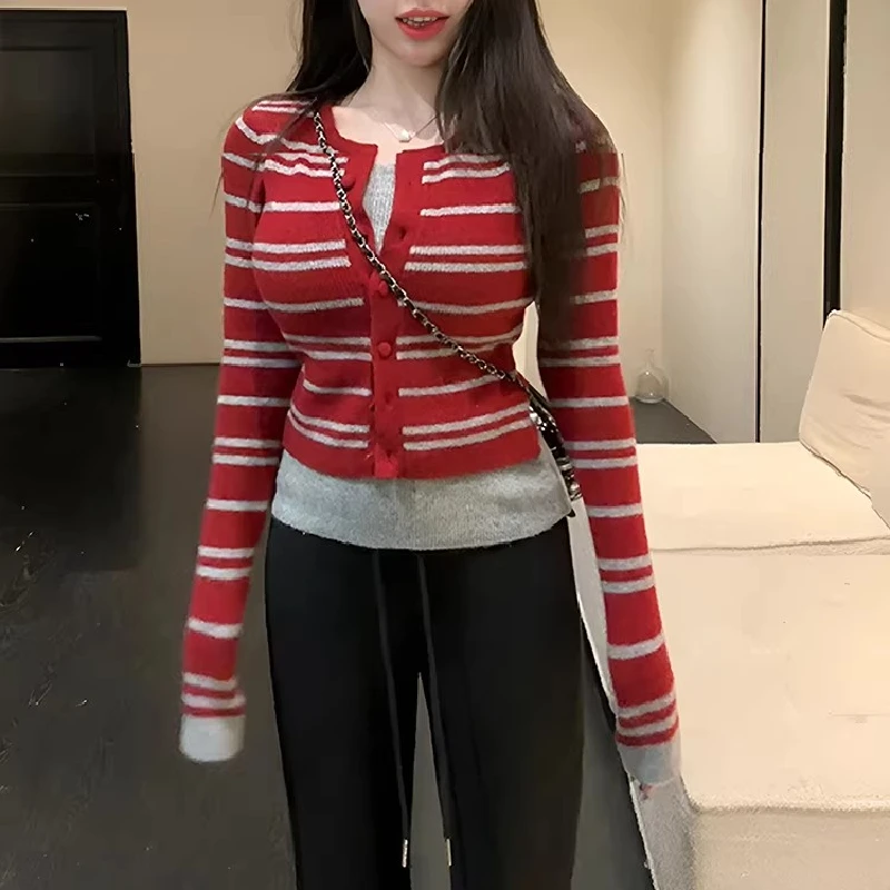 Women's Stripe Knitted Sweater Top Autumn Winter Non-Ballling Fashionable Inner Wear by Guangzhou Thirteenth Factory
