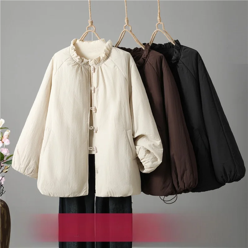 

Женский хлопковый жакет для похудения, свободный крой, теплый длинный све, осень-зима, чистый цвет, большой размер, традиционный китайский...