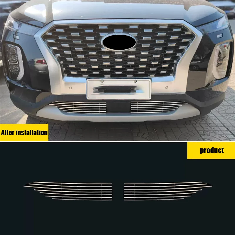 Front grille cover decorative strip Aluminum alloy bright strip Chrome plated For Hyundai Palisade 2019 2020