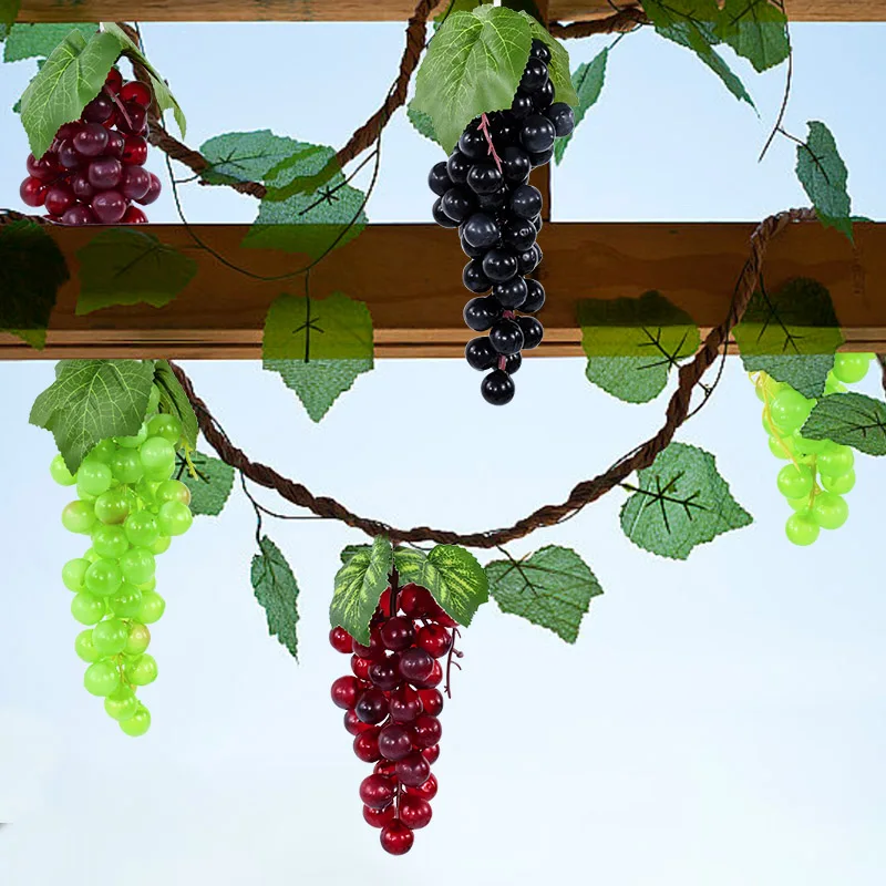 Uvas artificiales colgantes de 36/60 cabezas, fruta de plástico DIY, decoración de uvas verdes falsas, centro de mesa para fiesta de boda, accesorios de decoración
