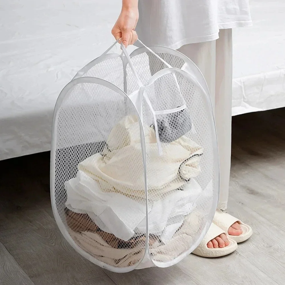 Foldable Pop-up Mesh Laundry Basket Large Capacity Dirty Cloth Storage Bin Portable Laundry Organizer For Bedroom Bathroom Home