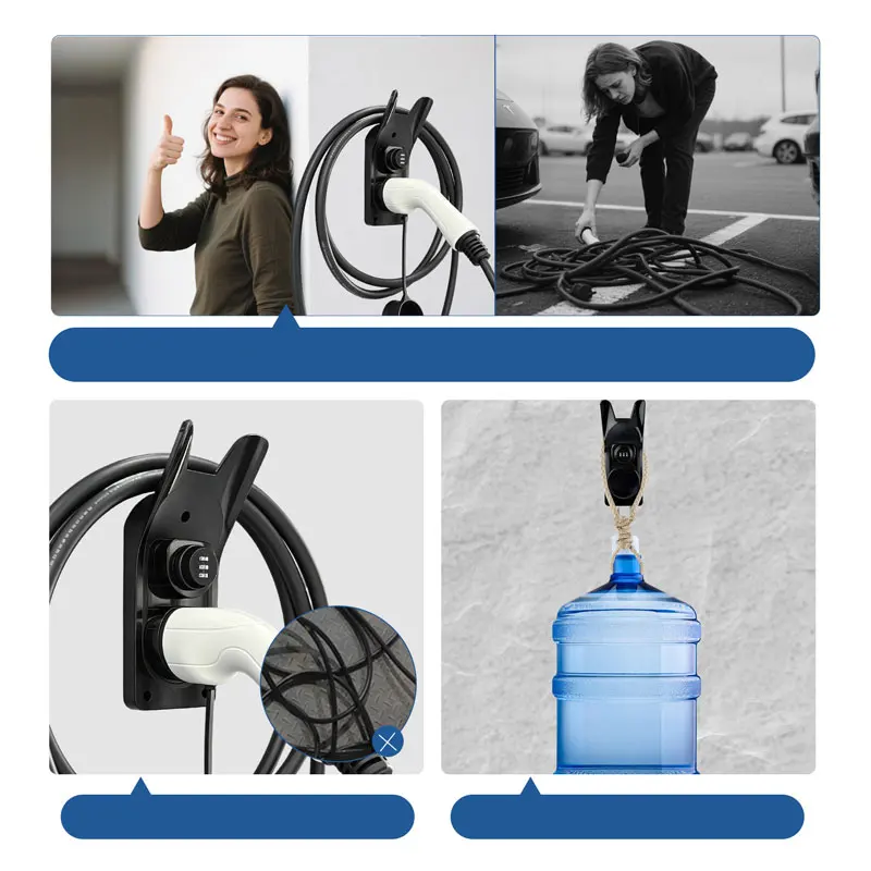 For Type 2 Connector EU Plug ForElectric Car Charging Gun Head Socket Wall Mount Bracket Universal EV Charger Cable Holder