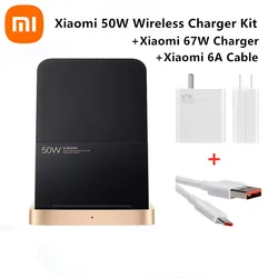 Xiaomi Mi 50W Wireless Charger Vertical Air Cooling With 67W Charger 6A Type-c Cable Fast Charging For Xiaomi 14/13/12/11 Series