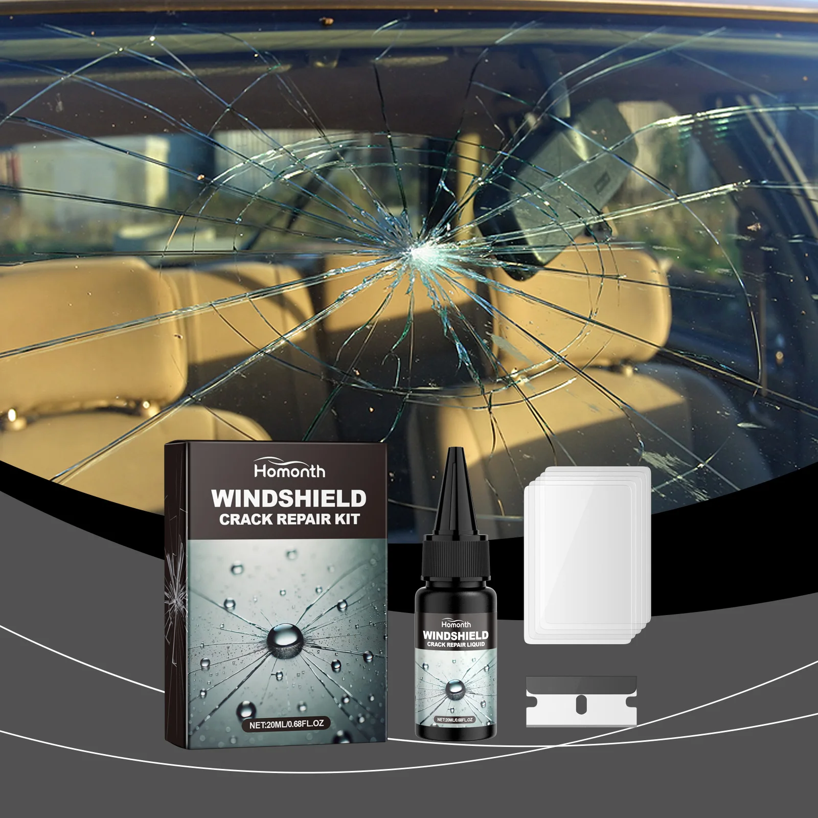 Windshield Crack Repair Kit Auto Front Windshield Nano Repair Fluid Kit Quickly Repair Cracks Clear Vision Safe Traveling