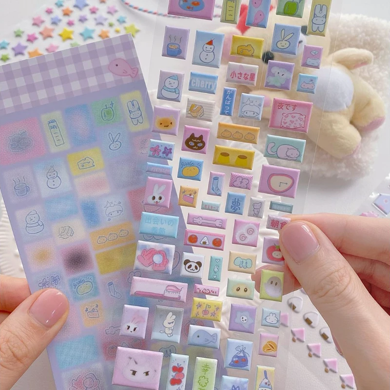 Kawaii Cartoon Puffy Scrapbook Journal Sticker Sweet Clover Star Tomato Bread Stationery Sticker DIY Decor Decal Kids Gift