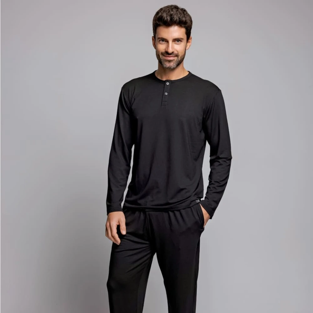 Men High Quality Modal Cotton Black Pyjamas Sleepwear