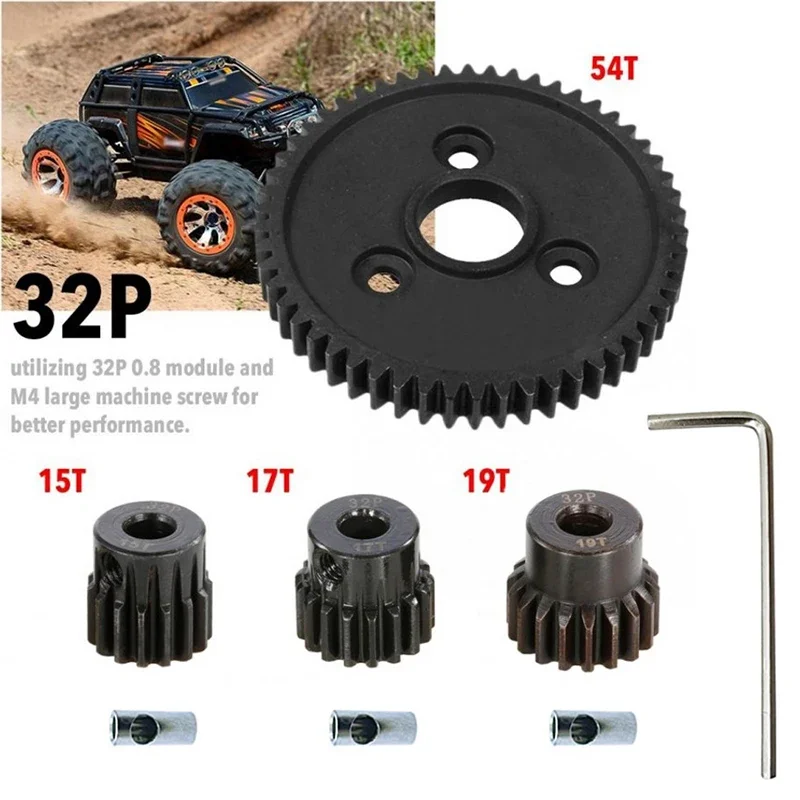 

54T Steel Metal Spur Gear 32P 15T /17T /19T Motor Pinion Gears for Traxxas Slash 4x4 Stampede / E-Revo /VXL Rustle