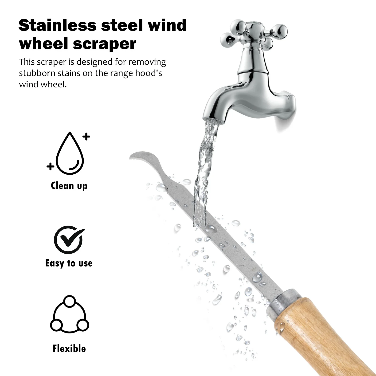 

3Pcs Home Cleaning Tool Set Premium Scrapers for Kitchen Range Hood Deep Clean Thick Stain Removal Wood Handle Design