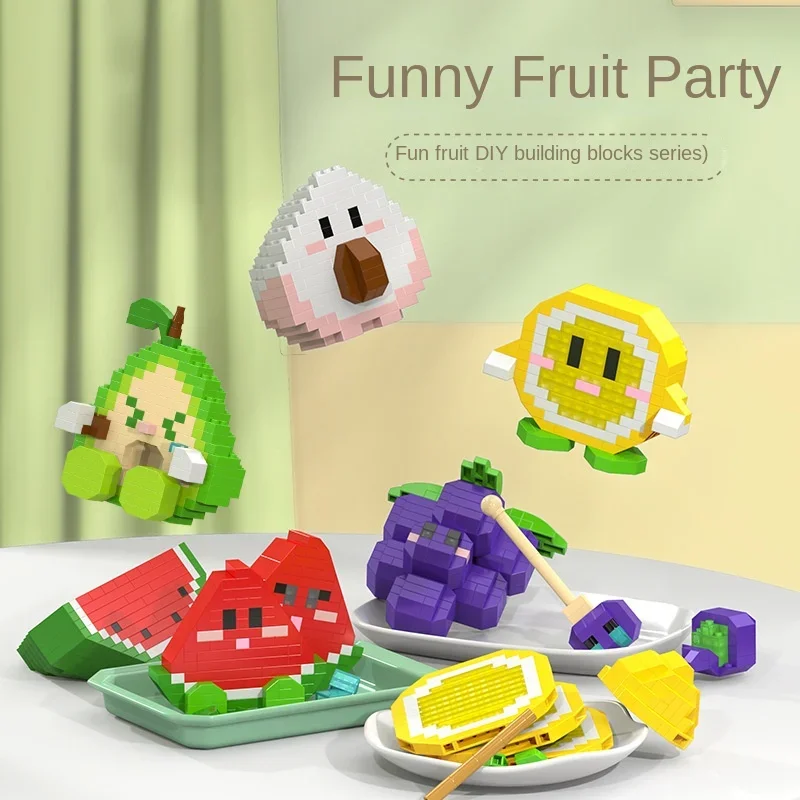 Mini Cute Fruit Micro Building Blocks 3D Diamond Model Lemon Bricks Assembly DIY City Construction Toys for Children Kids Gift