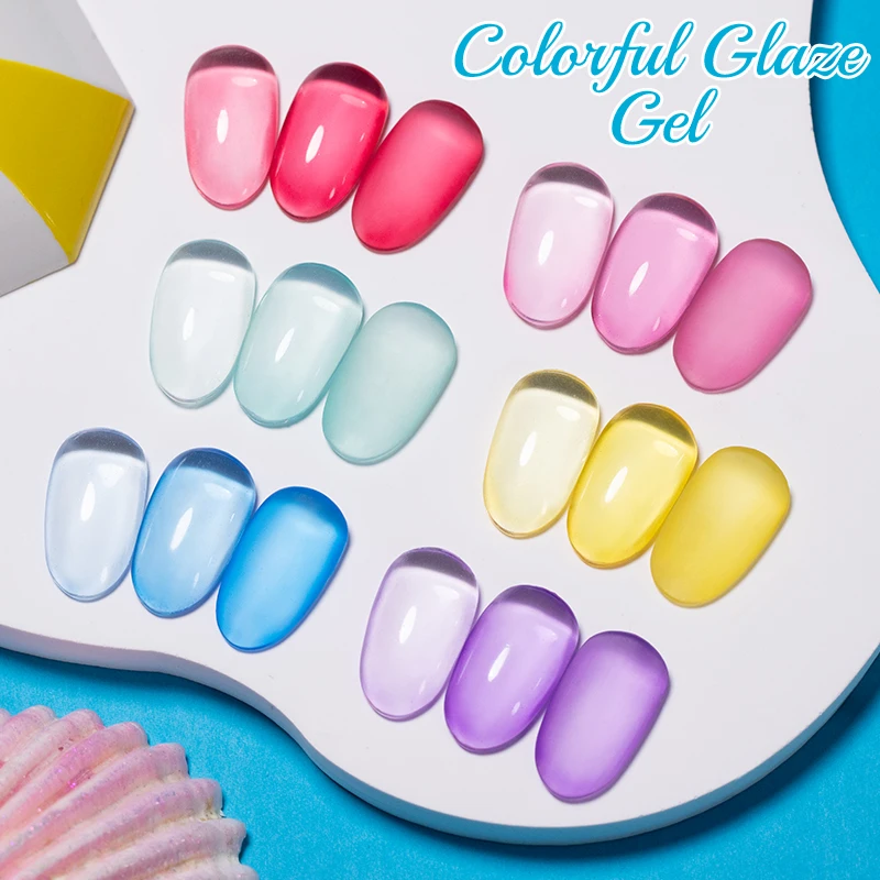 Jelly Glass Gel Nail Polish 7.5ML Transparent Colorful Glaze Gel Polish Manicure Soak Off UV Gel Semi-Permanent Nail Art Varnish