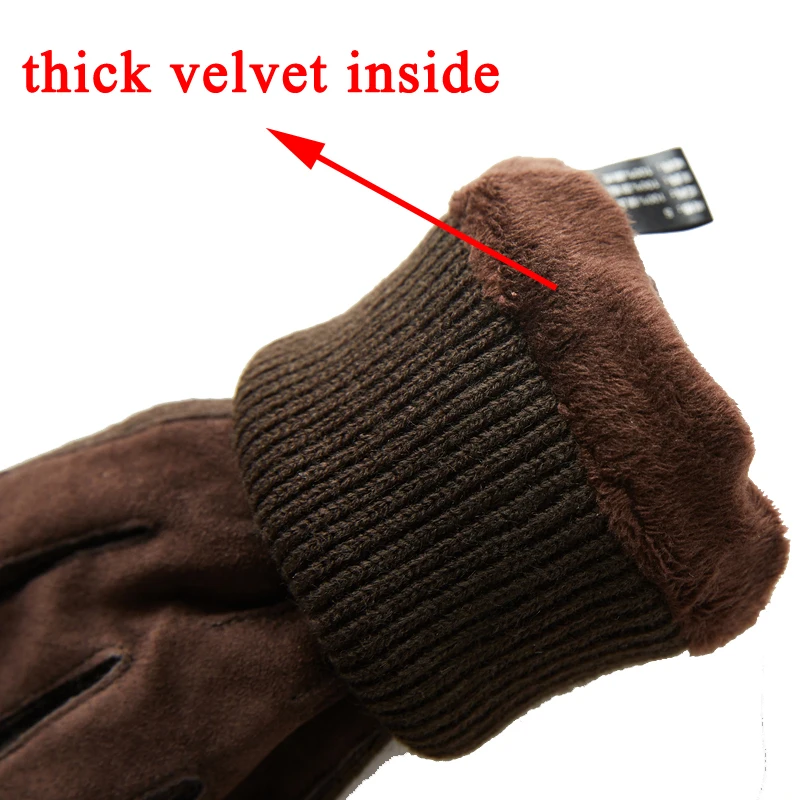 Suede Glove Men Winter Knitted Rib Tightening Mouth Pigskin Mitt Male Plus Velvet Thickened Riding Motorcycle Long Warm Luvas