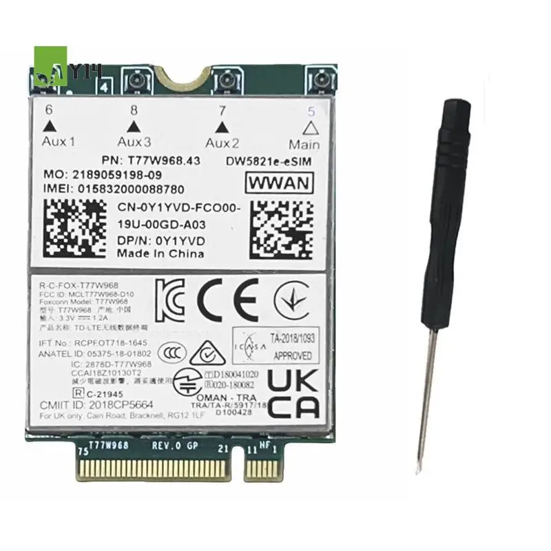 ay14-t77w968-dw5821e-e-sim-4g-lte-モジュール-cat16-1gbps-fdd-lte-tdd-lte-e-sim-4g-カードモジュールキット-dell-5420-5424-7424-7400-用