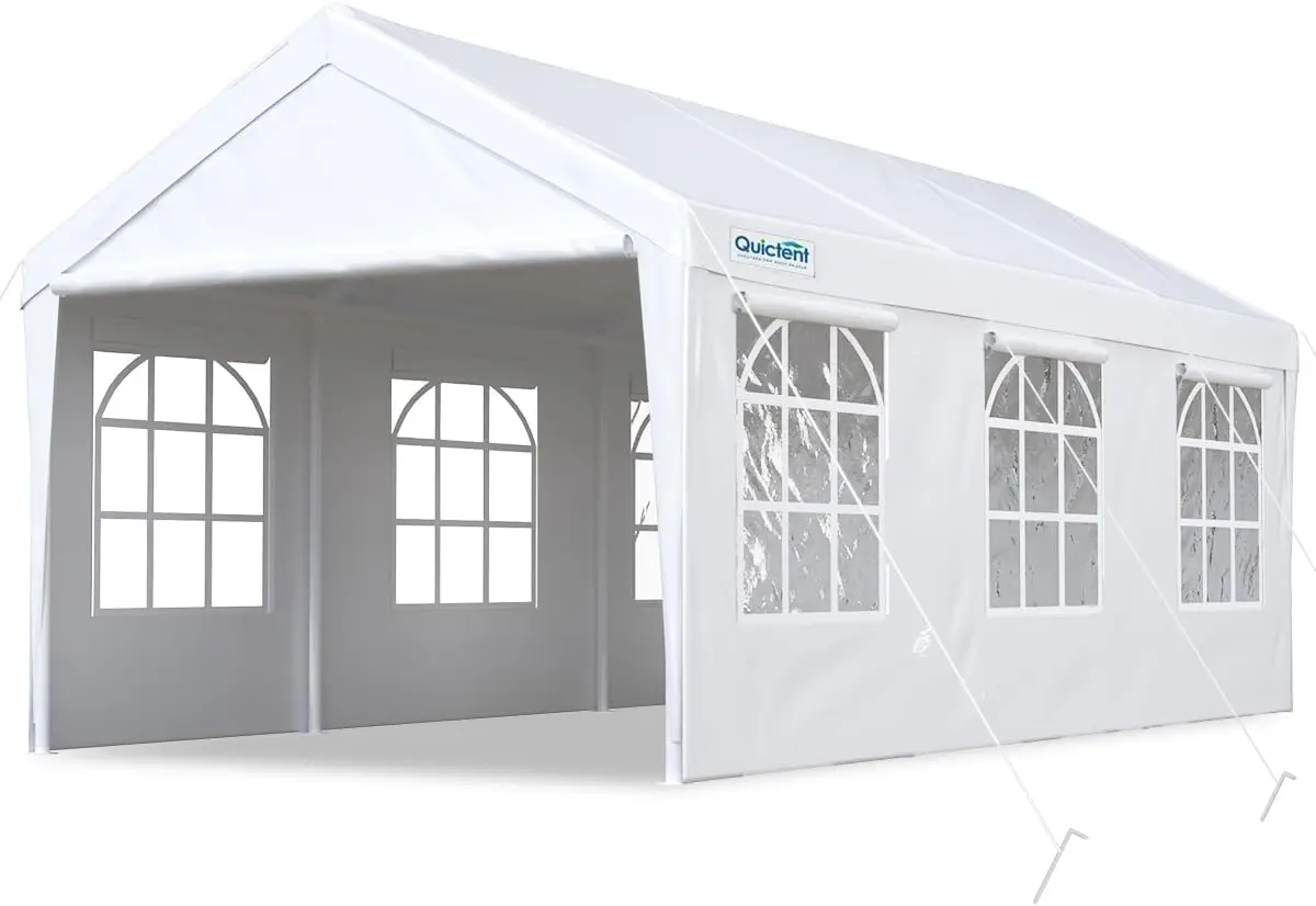 

10X20 Ft Heavy Duty Carport Car Canopy Garage Outdoor Boat Shelter Party Tent With Sidewalls And Rollable Windows -White