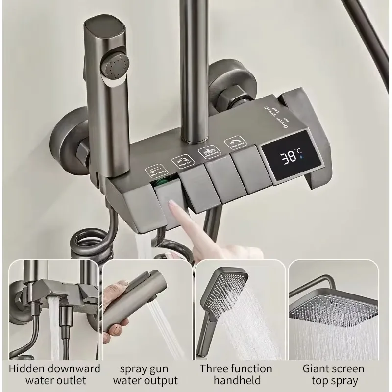 Smart Wall Mounted Piano Key Digital Display Soft Rain Massage Shower Mixer System Set - view 5