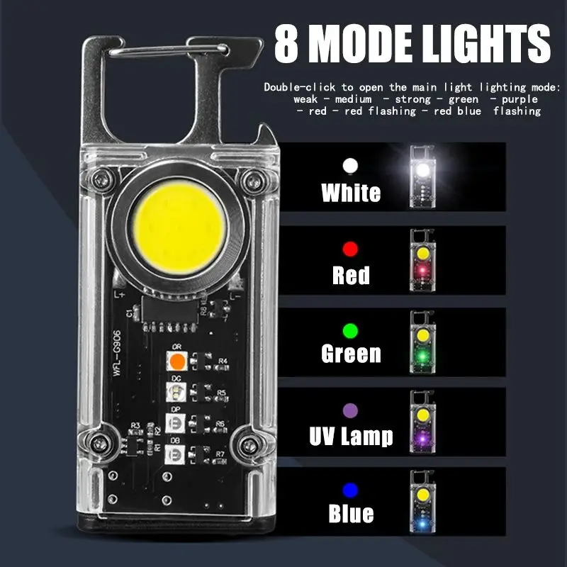 COB Key chain Work Light, EDC Flashlights 8 Light Modes,Emergency Lights with Opener and Magnet Base,for Camping