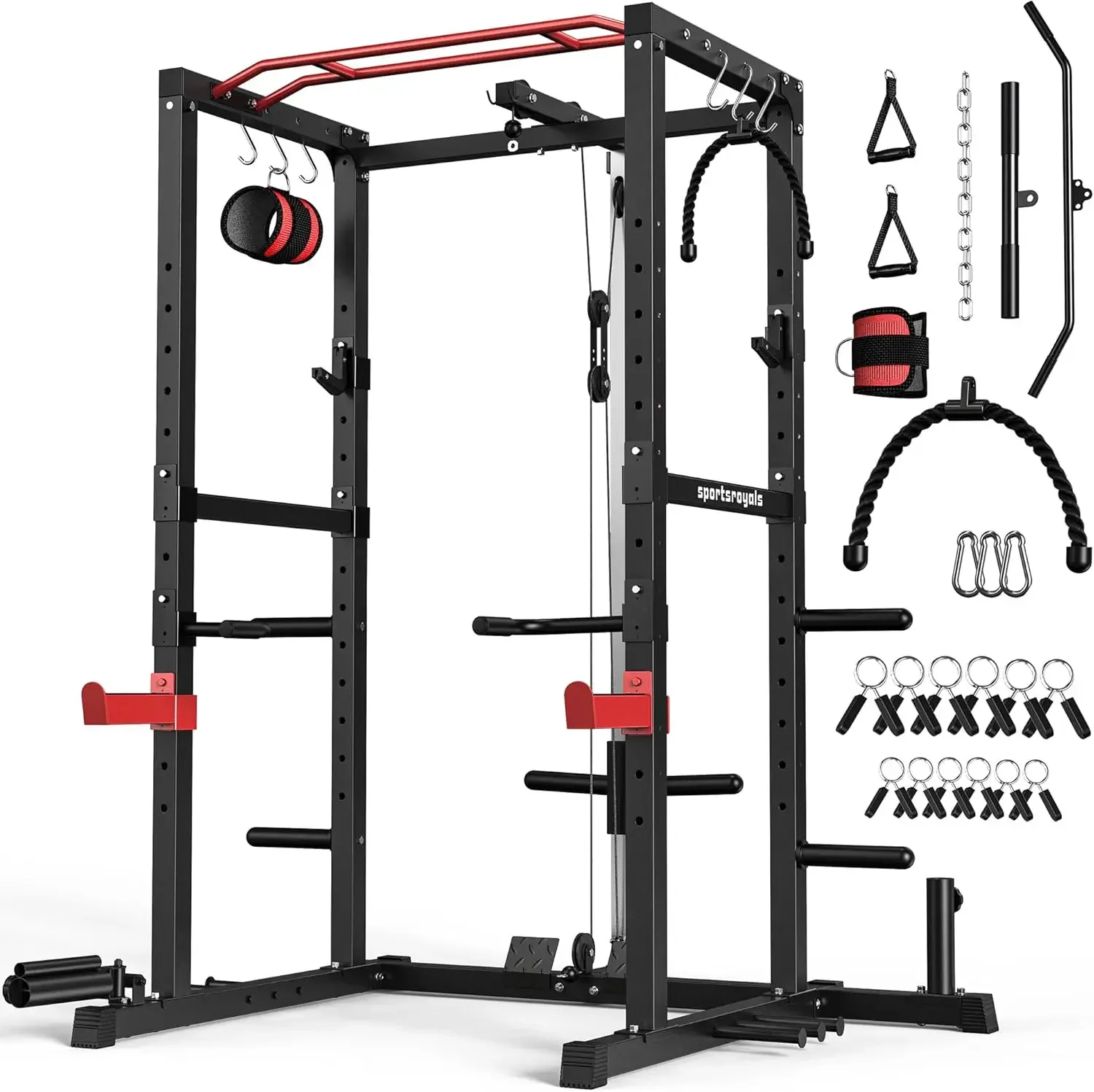 Power Cage,1600lbs Multi-Function Power Rack with Adjustable Cable Crossover System and More Training Attachment, W