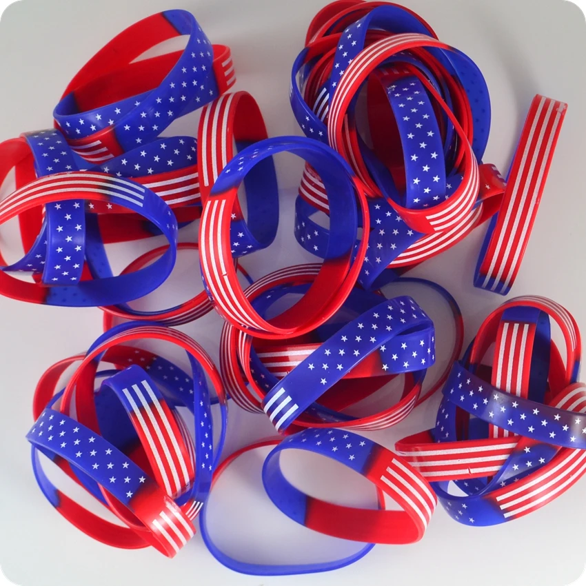 25x USA American Flag National Team Football Soccer Basketball Silicone Bracelet Bangle Wristband Sport Jewelry Party Gift