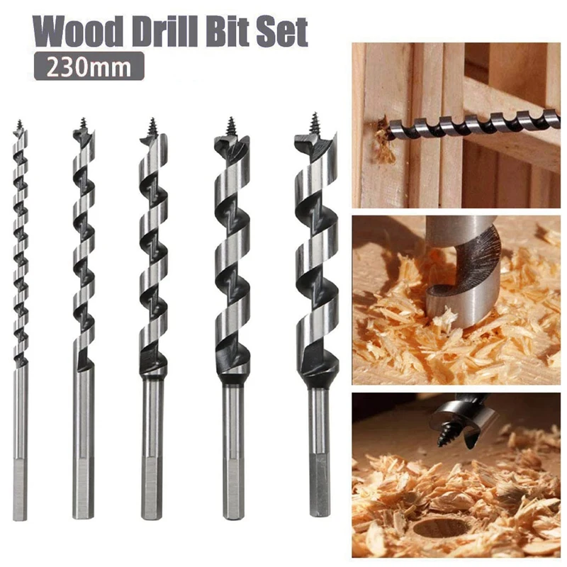 5Pcs Wood Drill Bit 9Inch Length Screw Point Hex-Shank Drill Deep Hole In Woodworking Cutter