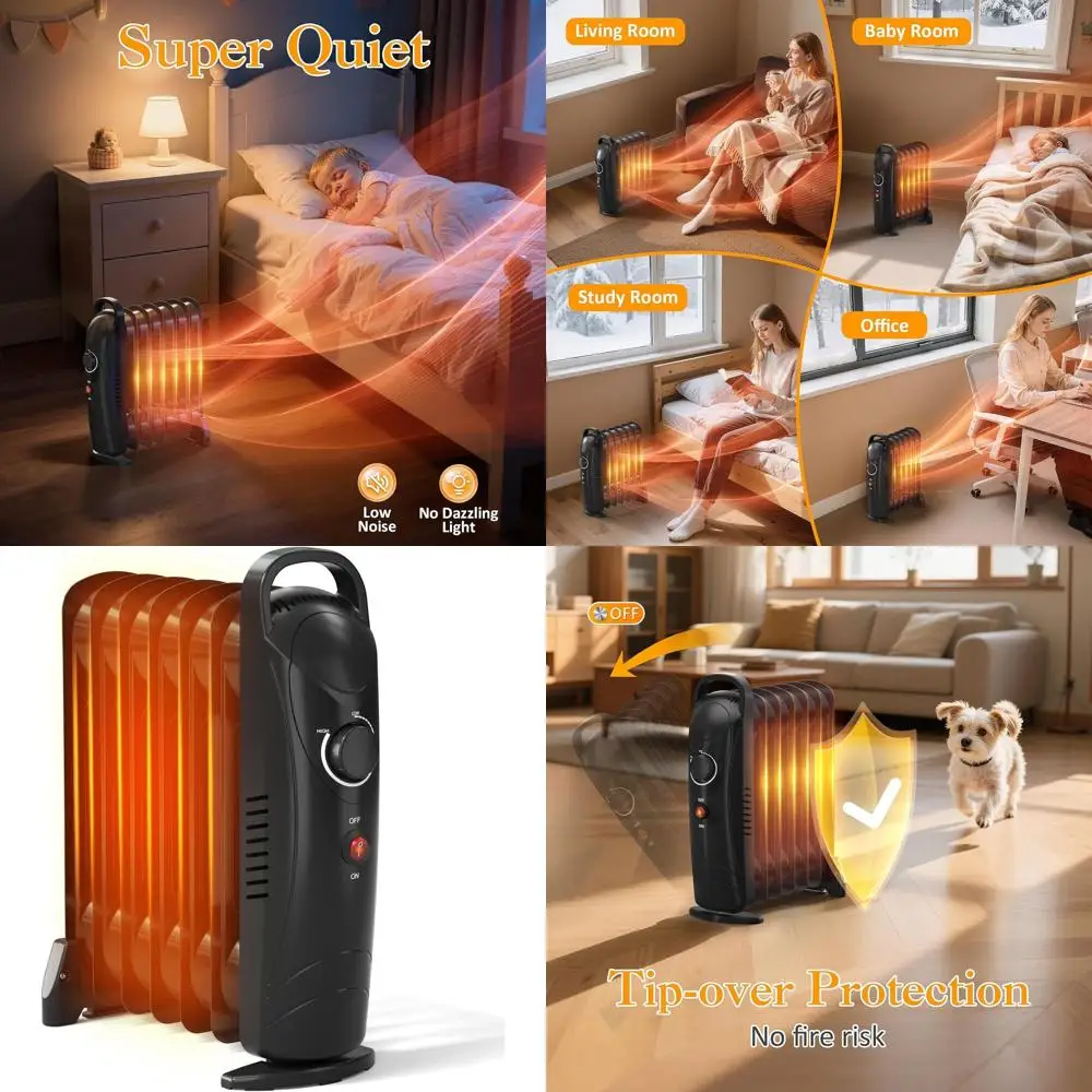 

Compact Oil-Filled Radiator Heater, 700W Portable Space Heater for Small Rooms with Energy Efficiency and Overheat Protection, I