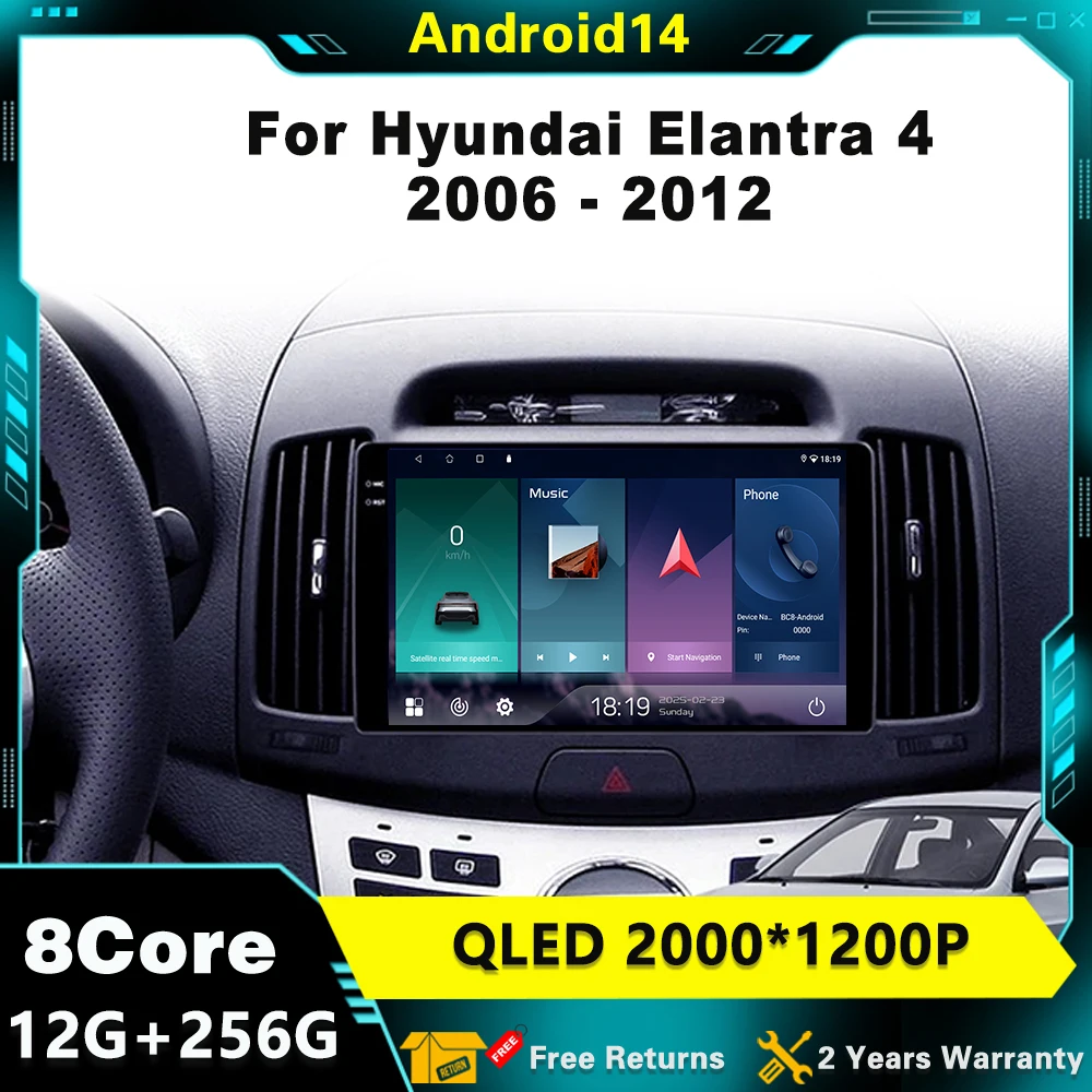

9inchi Android 14 For Hyundai Elantra 4 2006 - 2012 Car Radio Multimedia Player Stereo Navigation GPS Carplay Head Unit Screen