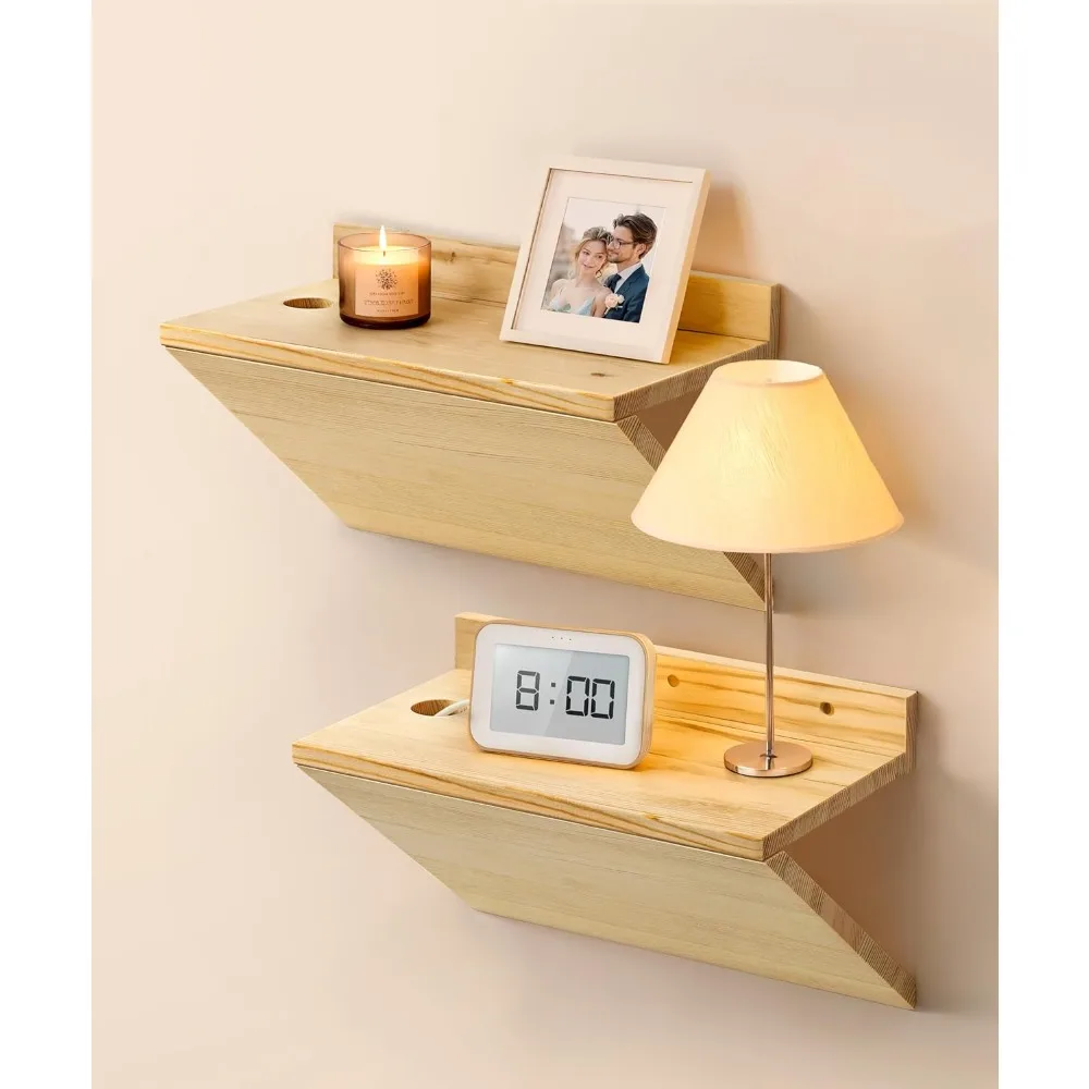 

Floating Nightstand, Walnut Wood Floating Bedside Table Z-Shape Wall Mounted Nightstand Small Hanging Night Stands for Bedroom (
