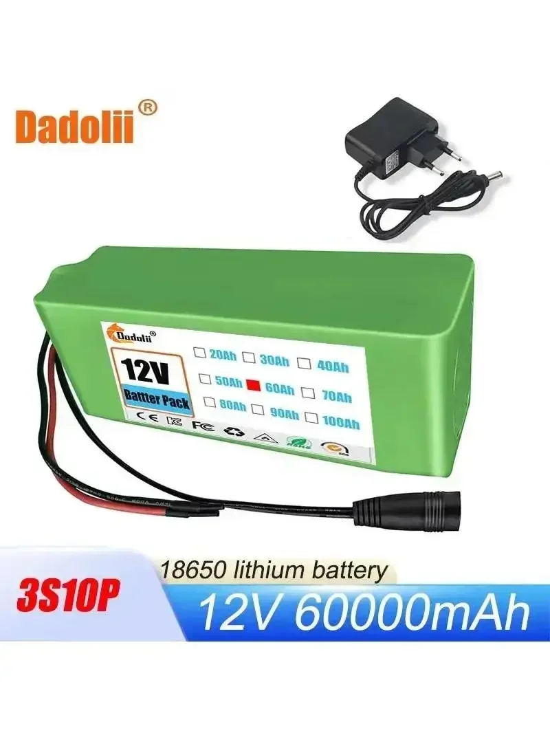 

Long-lasting 3S10P 18650 Lithium Ion Rechargeable Battery Pack 12V 60Ah for Camera Electric Toy LED Lights