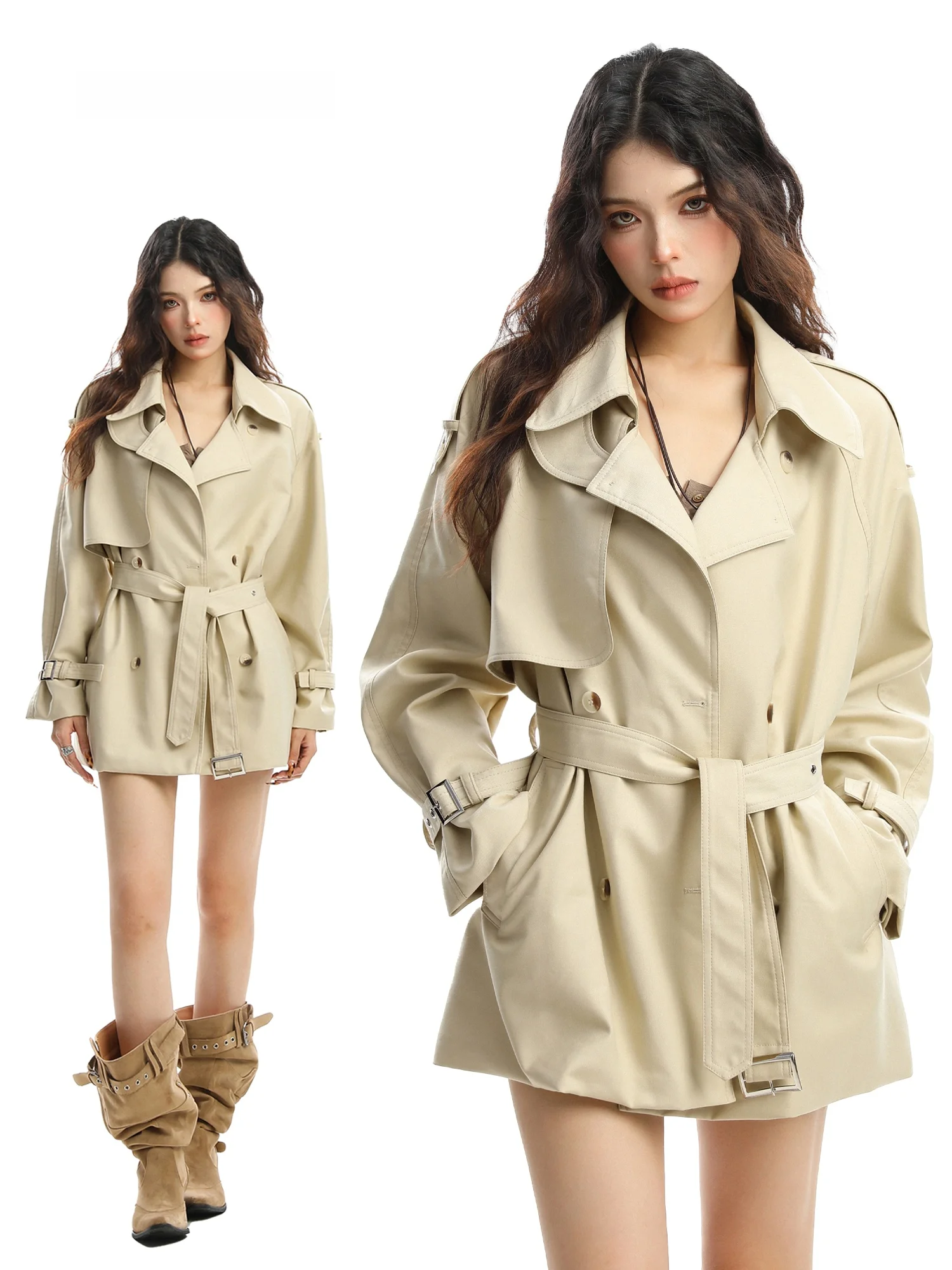 

Женское осеннее пальто Biggold с двойным рядом пуговиц, отложным воротником и поясом на талии, в британском стиле, высококачественное, повседневное, модное