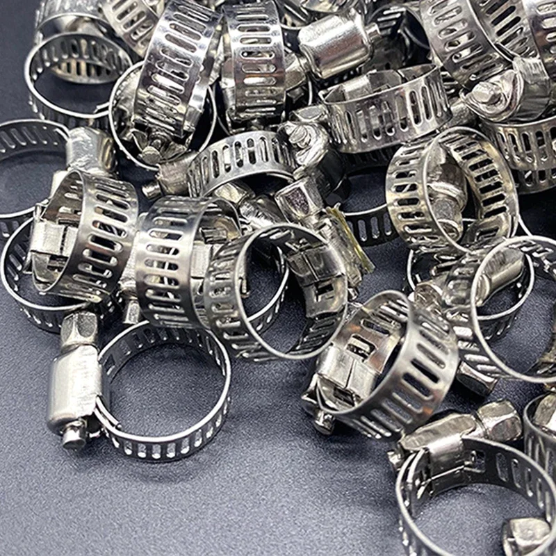 10/60Pcs Stainless Steel Hose Clamp DIY Screw Band Adjustable Faucet Water Pipes Fasteners Car Fuel Tube Pipe Clamp Plier Tools